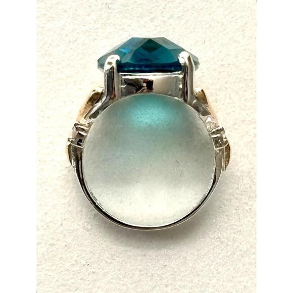 925 Sterling Silver Ring with 10K Gold Accents Blue Quartz 7 - Picture 4 of 4
